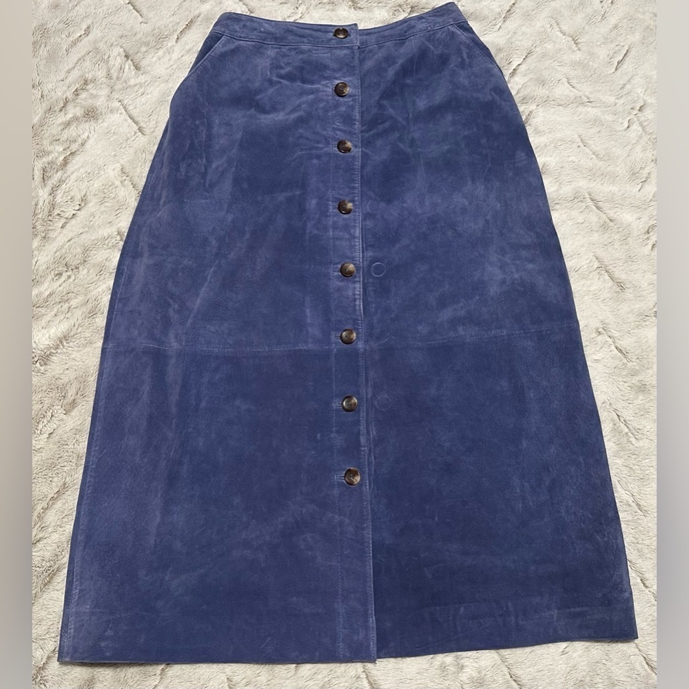 Monterey Bay Vintage Blue A-Line Leather Skirt - Picture 2 of 16